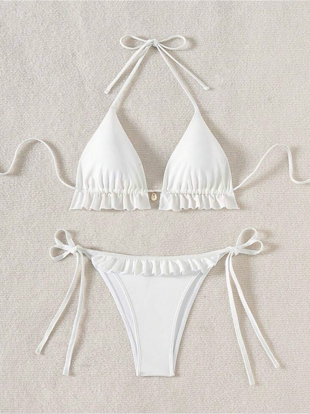 White Ruffle Tie-Side Bikini Set